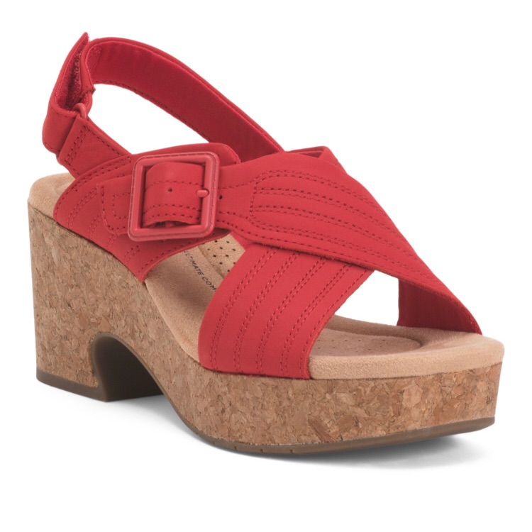 Clarks Red Platform Sandals